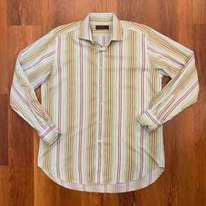 VTG Etro Button Up Shirt Mens 42 EUC Multicolor Striped 100% Cotton Italian